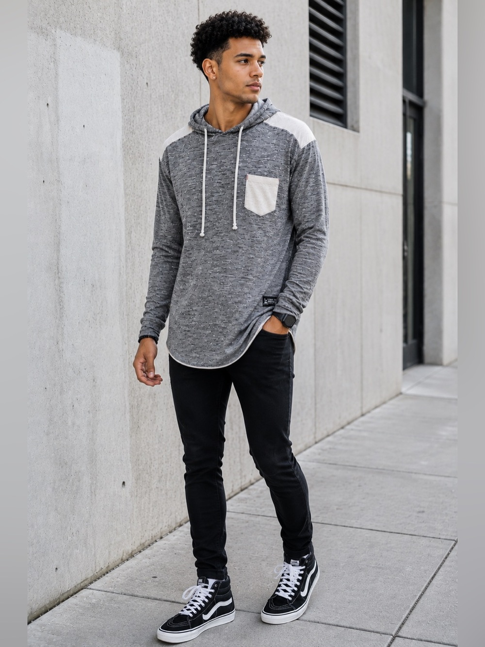 Raw Yarn Industries Men’s XL Gray Hooded Long Sleeve Shirt Streetwear